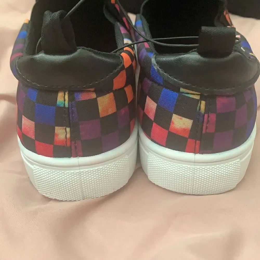 Rainbow Checkered Slip Ons‎